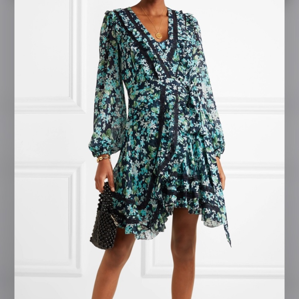 Zimmerman Moncur lace-trim floral-print wrap dress